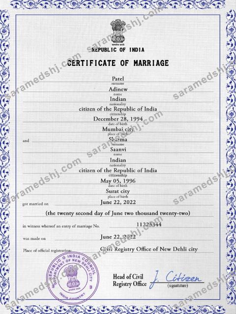 India marriage certificate PSD template, fully editable